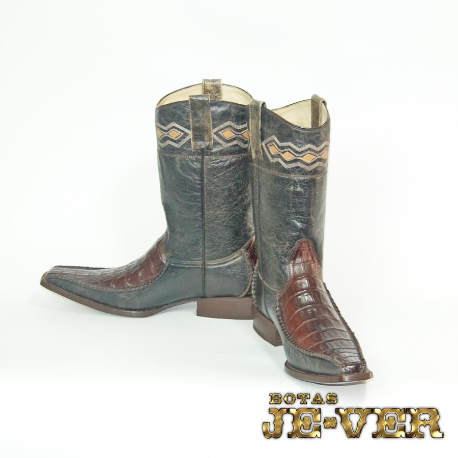 ウエスタンブーツ メンズ 26.5 ワニ革 カイマン スクエアトゥ 本革