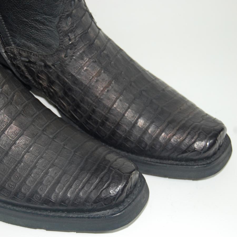 ウエスタンブーツ メンズ 27.5 ワニ革 カイマンベリー サイドジップ 本革の画像