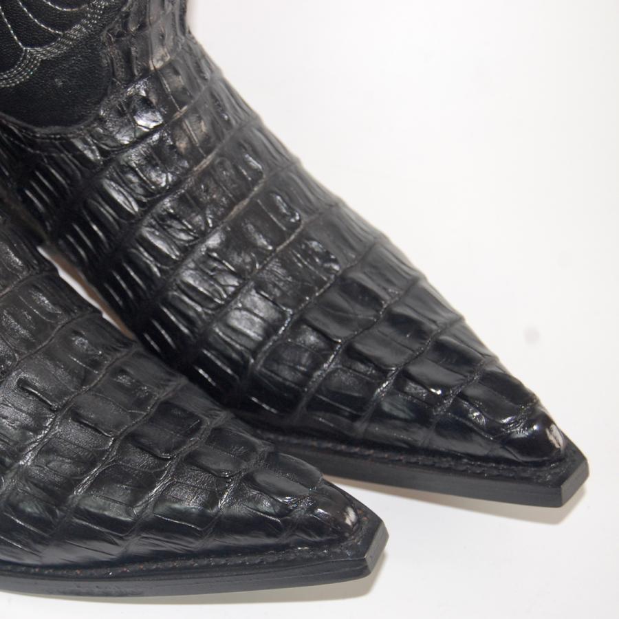 ウエスタンブーツ メンズ 25.5 ワニ革 カイマンテール ポインテッドトゥ 本革の画像