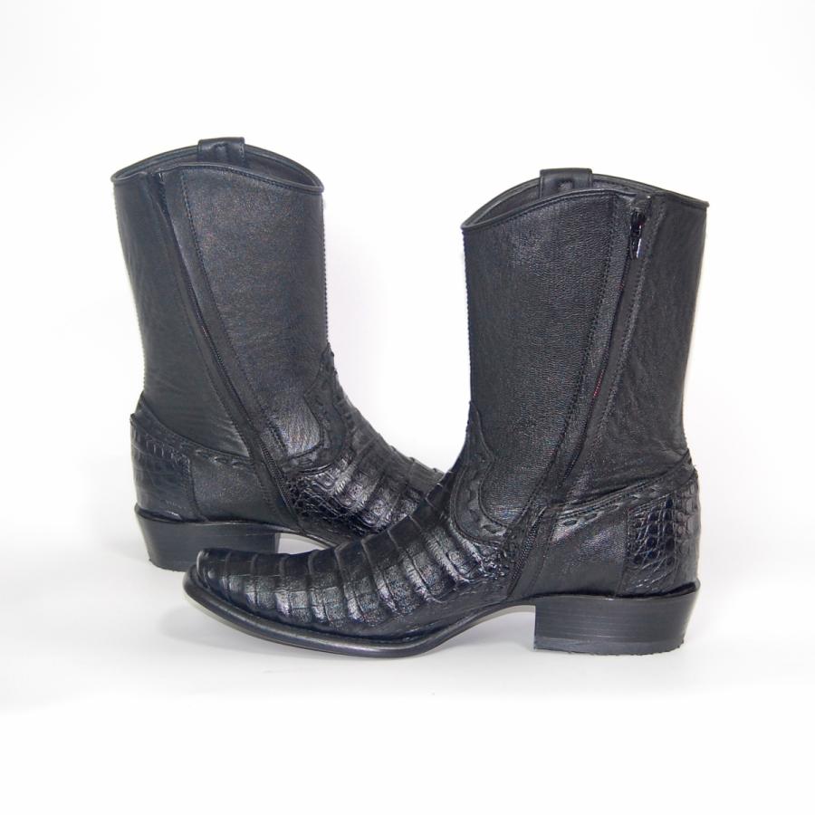 ウエスタンブーツ メンズ 25.0 ワニ革 カイマンベリー サイドジップ 本