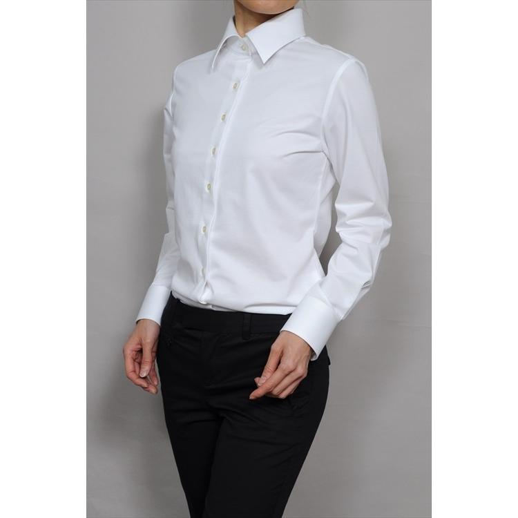 レディース シャツ ビジネス ワイシャツ ブラウス ビズポロ ニット 長袖 ワイド クールマックス イージーケア クールビズ ナチュラルフィット 大きい | ozie | 01