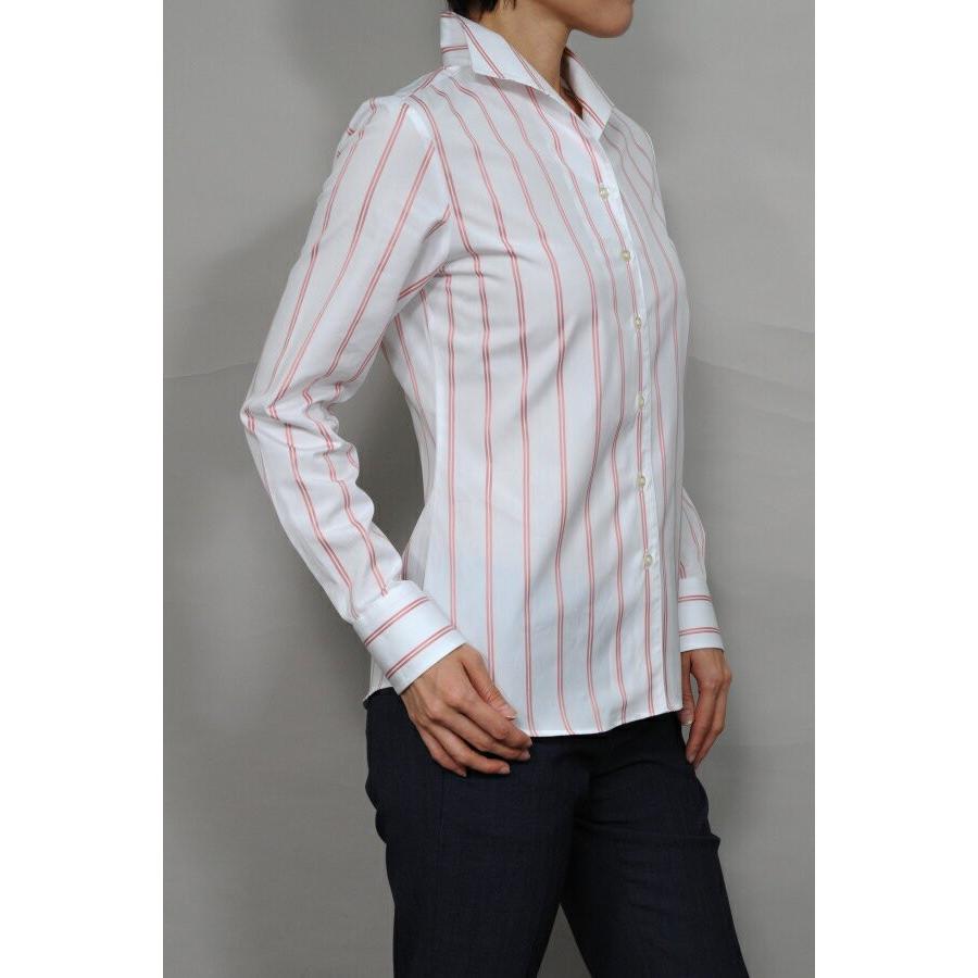 レディースシャツブラウス レディースワイシャツ レディース シャツ ビジネス 長袖 ホワイト 白 綿100％ ストライプ イタリアンカラー 日本製 トップス | ozie | 03