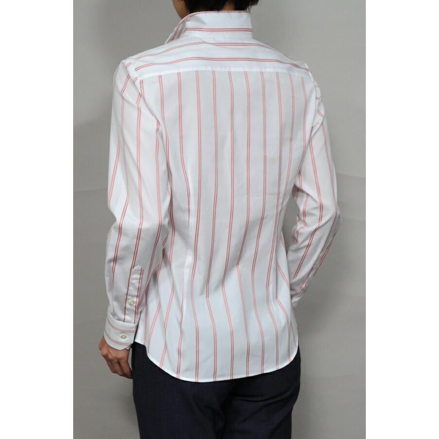レディースシャツブラウス レディースワイシャツ レディース シャツ ビジネス 長袖 ホワイト 白 綿100％ ストライプ イタリアンカラー 日本製 トップス | ozie | 05