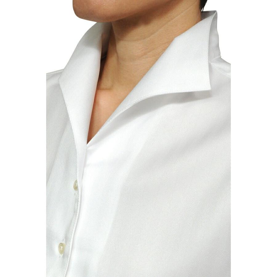 レディース シャツ ビジネス ワイシャツ ブラウス 長袖 イタリアンカラー ホワイト 白 形態安定 日本製 ナチュラルフィット トップス 大きいサイズ おしゃれ | ozie | 10