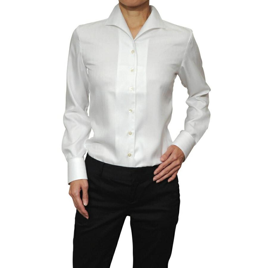 レディース シャツ ビジネス ワイシャツ ブラウス 長袖 イタリアンカラー ホワイト 白 形態安定 日本製 ナチュラルフィット トップス 大きいサイズ おしゃれ | ozie | 02
