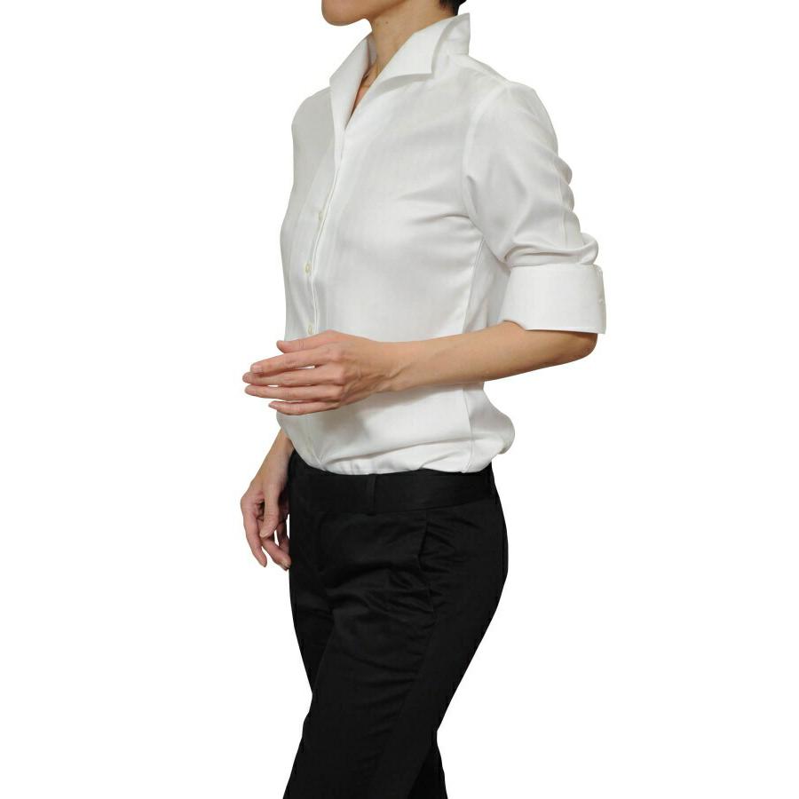 レディース シャツ ビジネス ワイシャツ ブラウス 長袖 イタリアンカラー ホワイト 白 形態安定 日本製 ナチュラルフィット トップス 大きいサイズ おしゃれ | ozie | 04