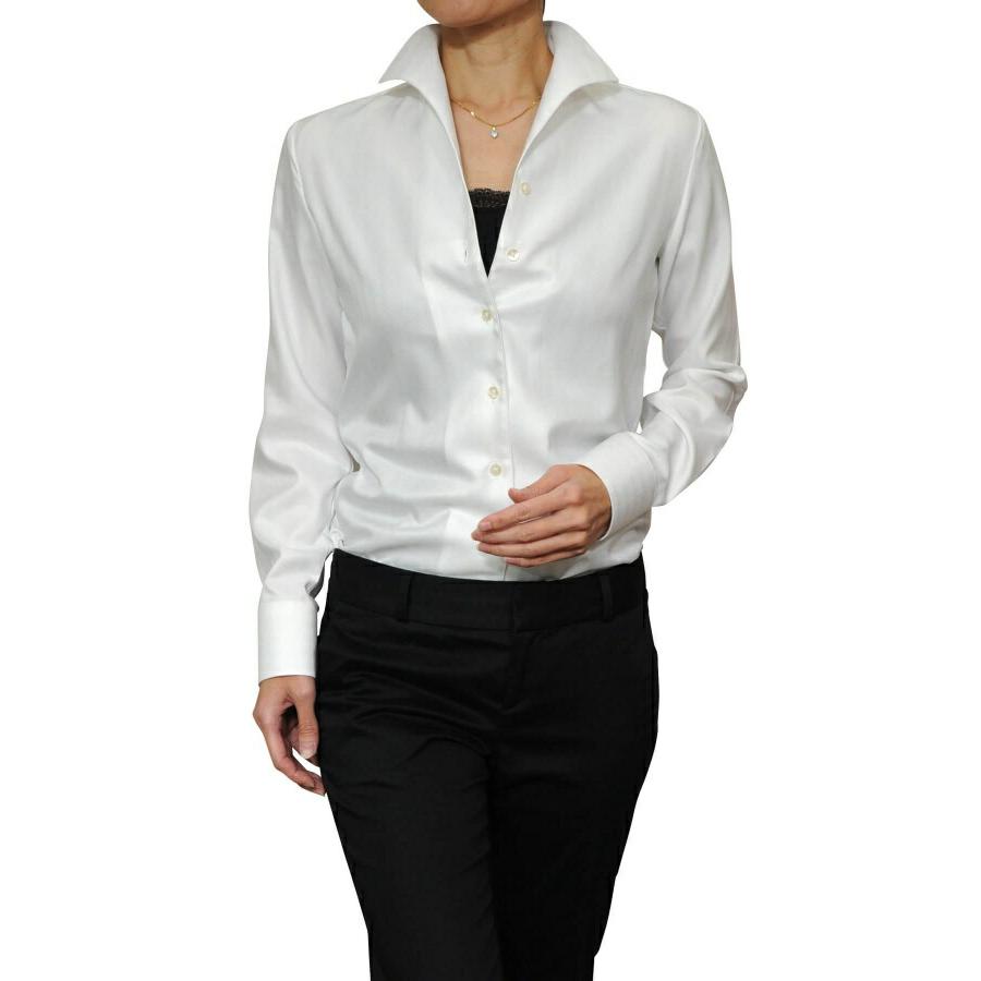 レディース シャツ ビジネス ワイシャツ ブラウス 長袖 イタリアンカラー ホワイト 白 形態安定 日本製 ナチュラルフィット トップス 大きいサイズ おしゃれ | ozie | 05