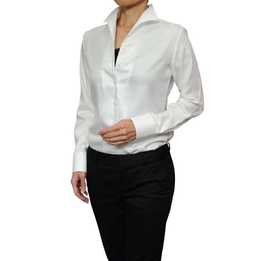 レディース シャツ ビジネス ワイシャツ ブラウス 長袖 イタリアンカラー ホワイト 白 形態安定 日本製 ナチュラルフィット トップス 大きいサイズ おしゃれ | ozie | 06