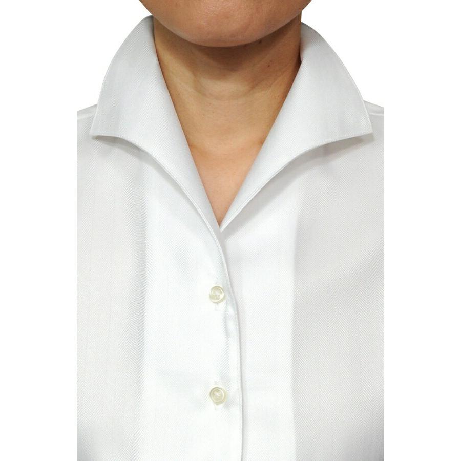 レディース シャツ ビジネス ワイシャツ ブラウス 長袖 イタリアンカラー ホワイト 白 形態安定 日本製 ナチュラルフィット トップス 大きいサイズ おしゃれ | ozie | 08