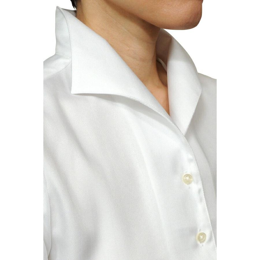 レディース シャツ ビジネス ワイシャツ ブラウス 長袖 イタリアンカラー ホワイト 白 形態安定 日本製 ナチュラルフィット トップス 大きいサイズ おしゃれ | ozie | 09