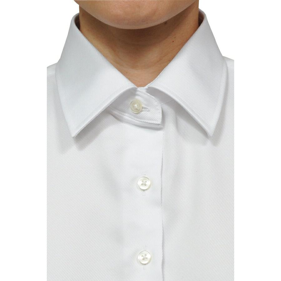 レディースシャツ ワイシャツ ブラウス ビジネス 長袖 ホワイト 白 ダブルカフス ワイドカラーシャツ 形態安定 大きいサイズ おしゃれ | ozie | 05