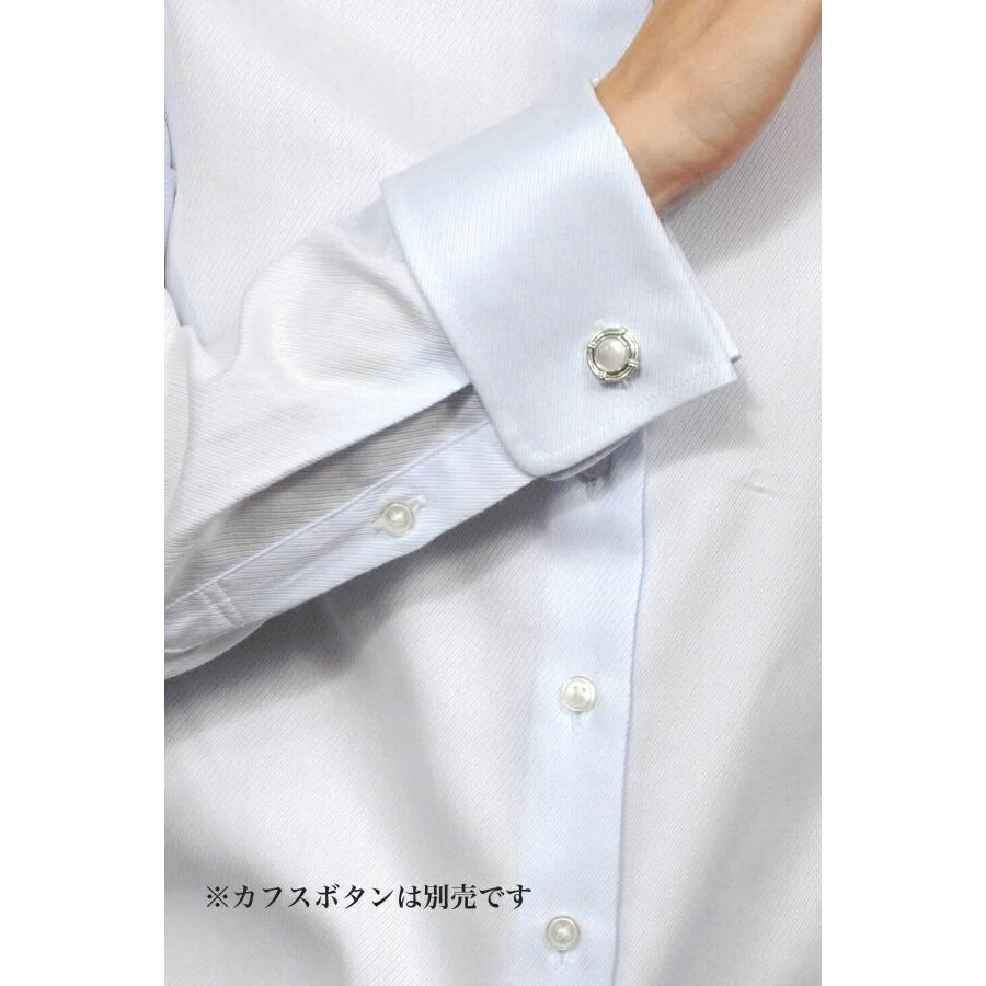 レディースシャツ ワイシャツ ブラウス ビジネス 長袖 ブルー 青 ダブルカフス ワイドカラーシャツ 形態安定 | ozie | 06