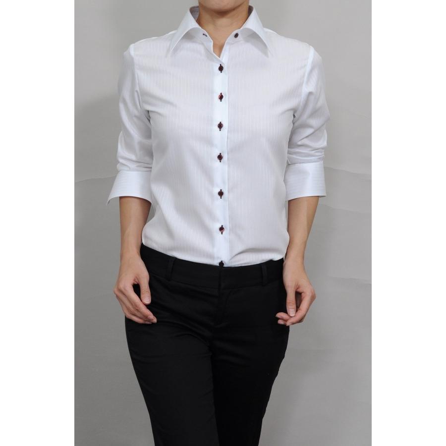 レディースシャツ ブラウス 長袖 ホワイト 白 ワイシャツ オフィス ビジネス ワイドカラー 日本製 ナチュラルフィット トップス 形態安定 大きいサイズ おしゃれ | ozie | 04