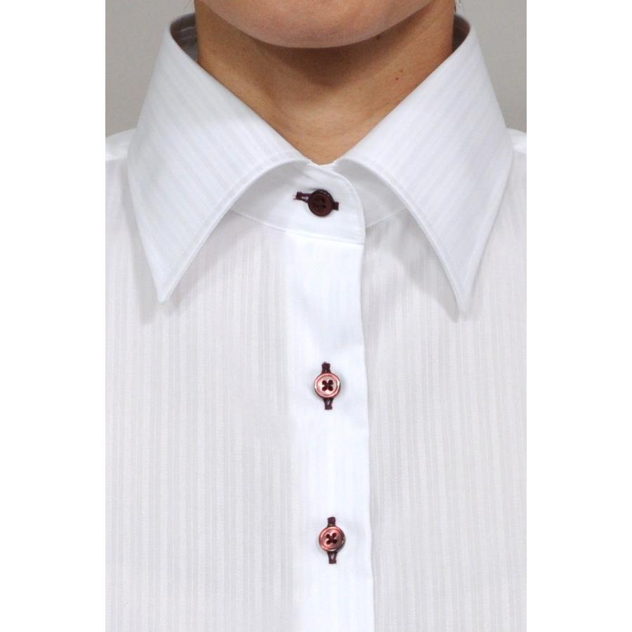 レディースシャツ ブラウス 長袖 ホワイト 白 ワイシャツ オフィス ビジネス ワイドカラー 日本製 ナチュラルフィット トップス 形態安定 大きいサイズ おしゃれ | ozie | 06