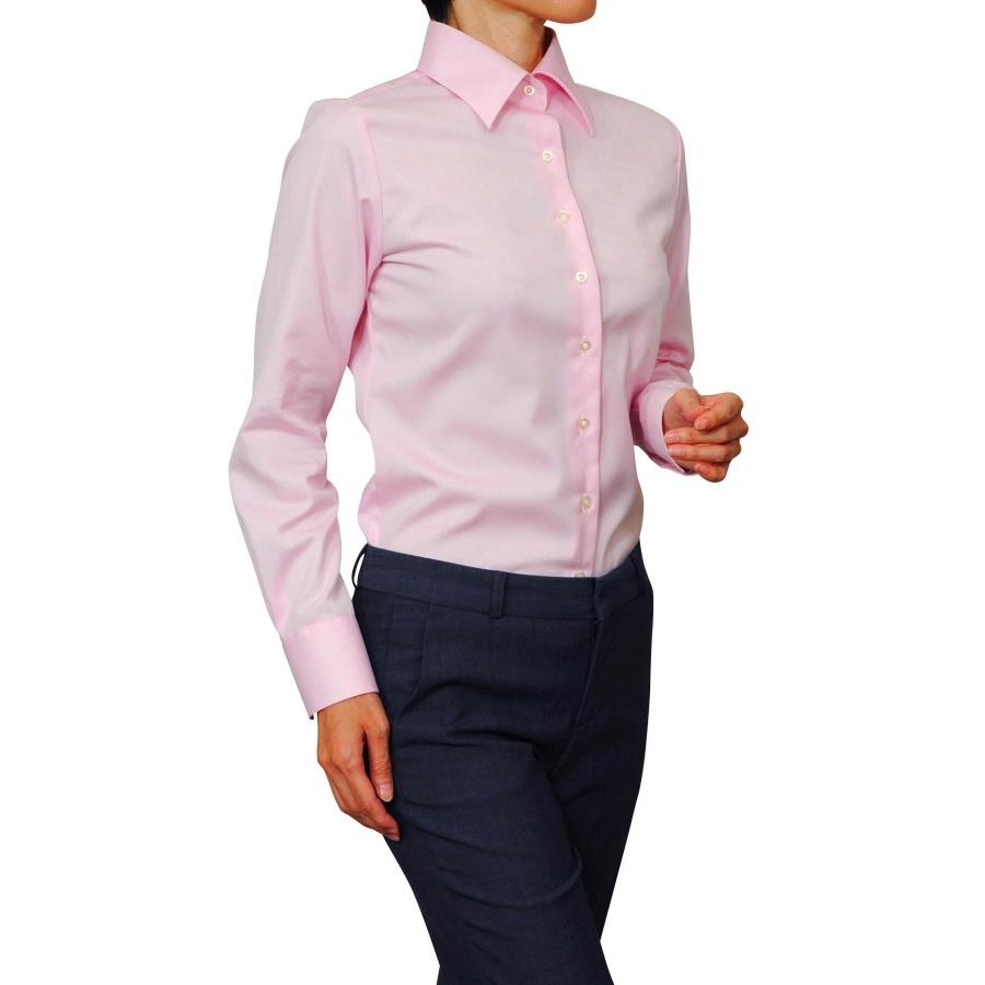 レディース シャツ ビジネス ワイシャツ ブラウス 長袖 ワイドカラー ピンク 形態安定 日本製 ナチュラルフィット トップス おしゃれ｜ozie｜03