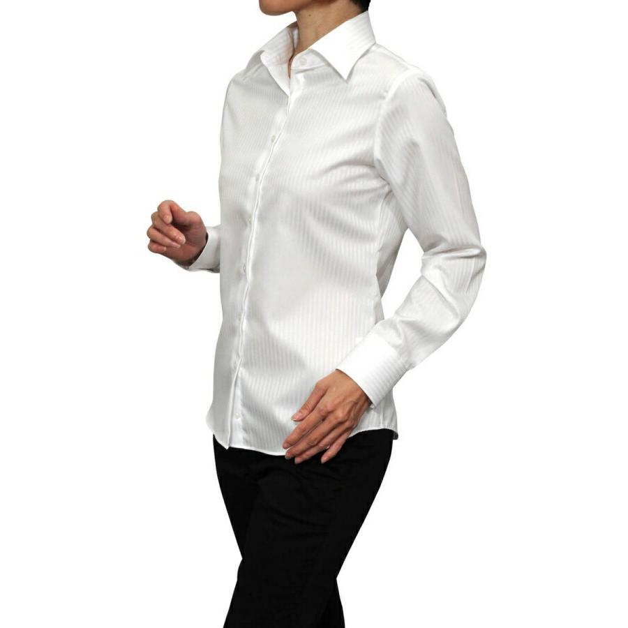 レディース シャツ ビジネス ワイシャツ ブラウス 長袖 ワイドカラー ホワイト 白 日本製 ナチュラルフィット トップス おしゃれ｜ozie｜02