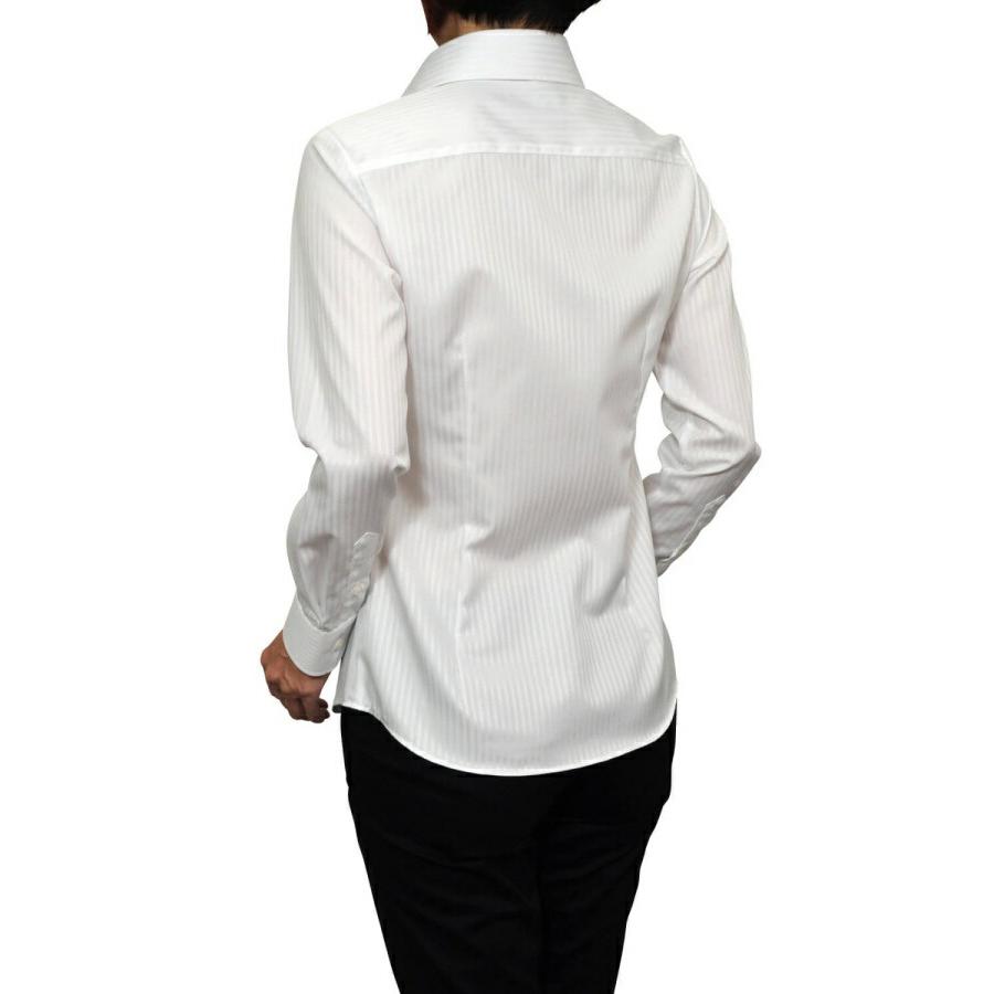レディース シャツ ビジネス ワイシャツ ブラウス 長袖 ワイドカラー ホワイト 白 日本製 ナチュラルフィット トップス おしゃれ｜ozie｜08