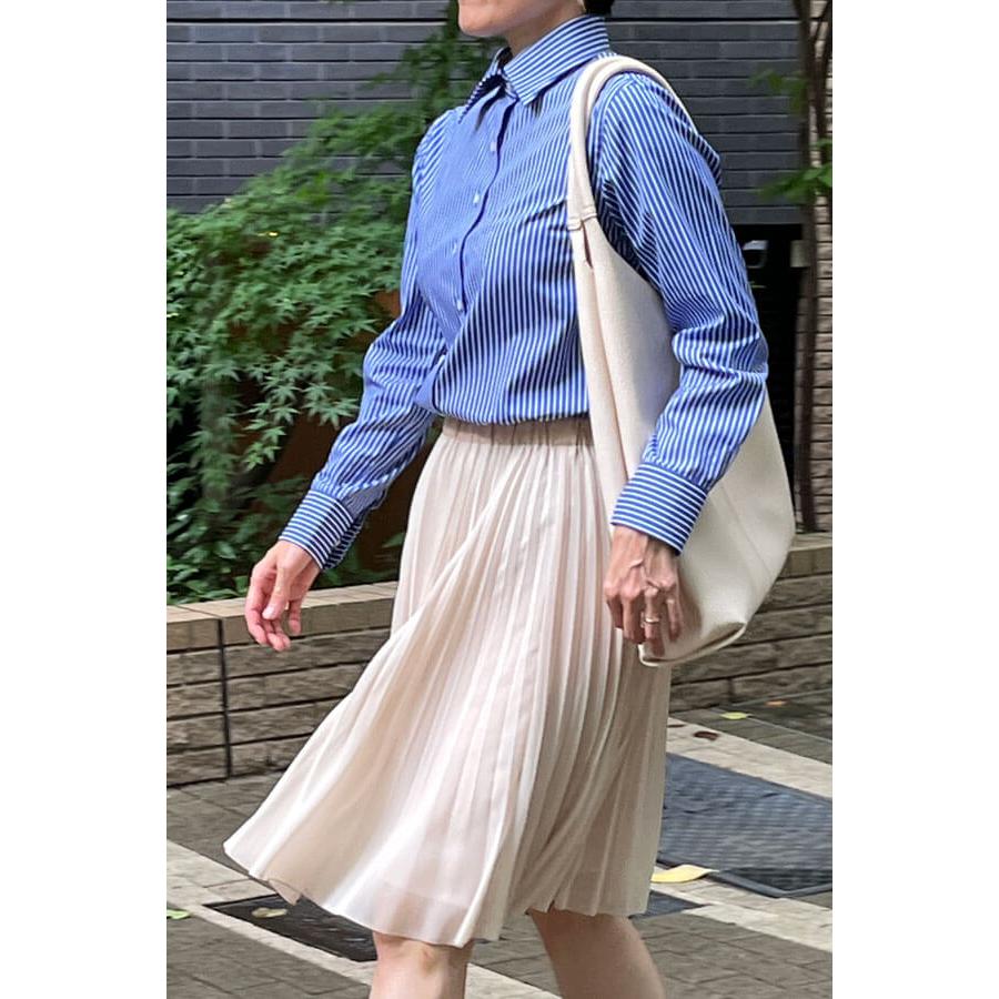 レディース シャツ ビジネス ワイシャツ ブラウス 長袖 ワイドカラー 青 ナチュラルフィット トップス おしゃれ ブロード | ozie | 10