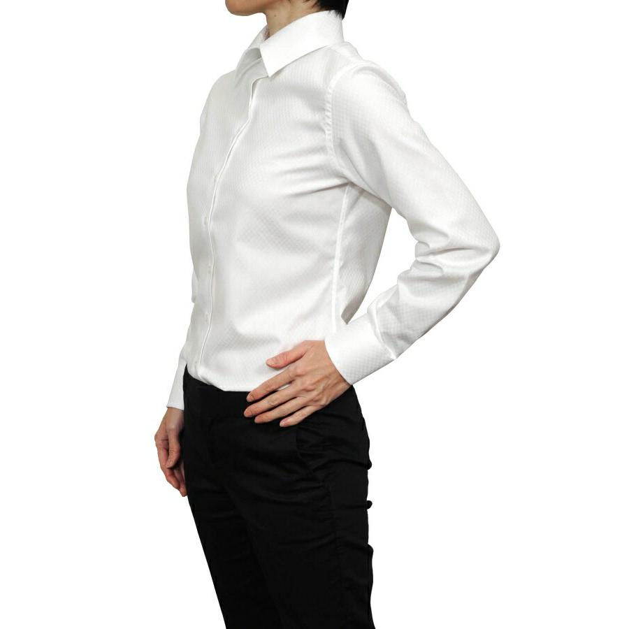 レディース シャツ ビジネス ワイシャツ ブラウス 長袖 ワイドカラー 白 ナチュラルフィット トップス おしゃれ 形態安定 | ozie