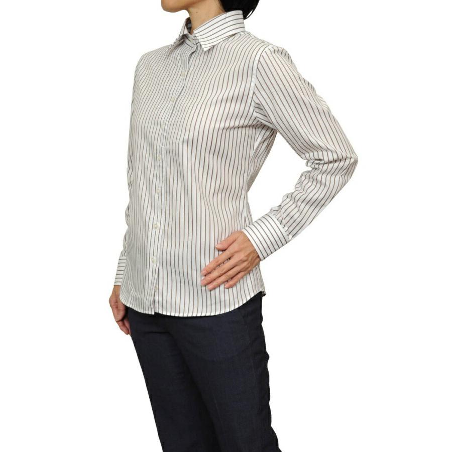 レディース シャツ ビジネス ワイシャツ ブラウス 長袖 ワイドカラー 白 ナチュラルフィット トップス おしゃれ | ozie | 03