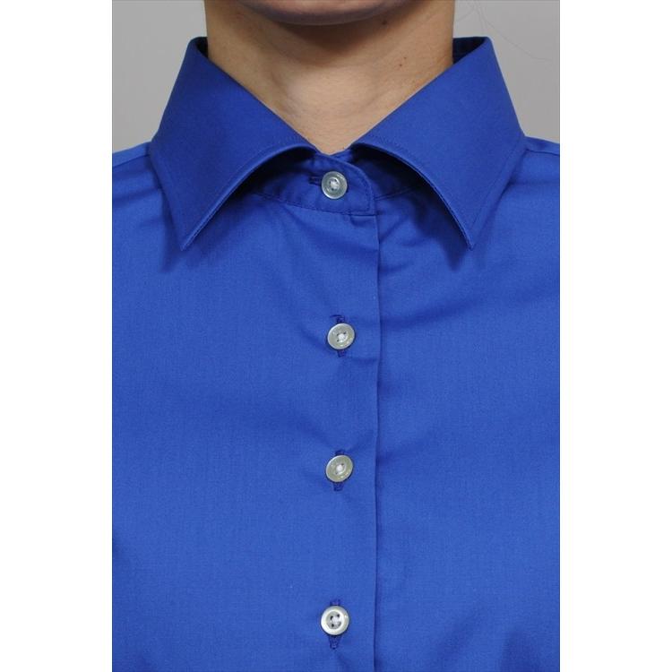 レディース シャツ ビジネス ワイシャツ ブラウス 長袖 青 ワイドカラー 形態安定 日本製 スリムフィット トップス 大きいサイズ おしゃれ オフィス OL｜ozie｜03