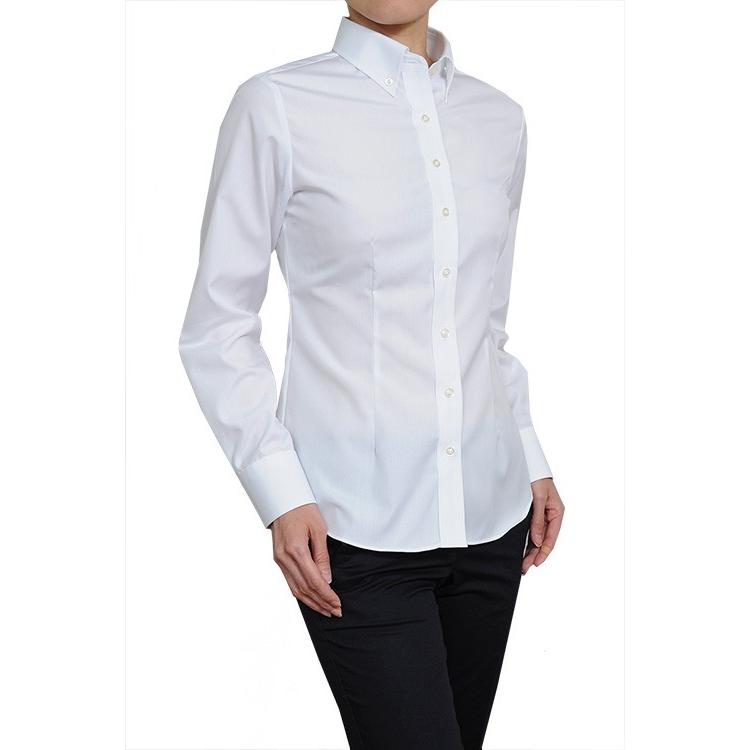レディース シャツ ビジネス ワイシャツ ブラウス 長袖 白 ボタンダウン 形態安定 綿100% プレミアムコットン スリム トップス 大きいサイズ おしゃれ 4L｜ozie