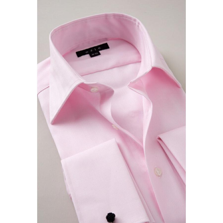 ozie（オジエ） ワイシャツ メンズ 長袖 ピンク ダブルカフス ワイド
