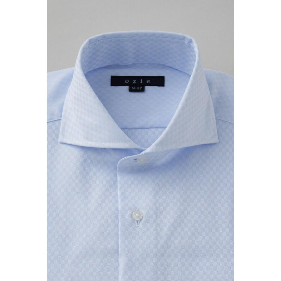 ワイシャツ メンズ 長袖 カッターシャツ yシャツ ビジネスシャツ 形態安定 綿100％ プレミアムコットン ホリゾンタルカラー ダブルカフス ポケットなし おしゃれ | ozie | 01