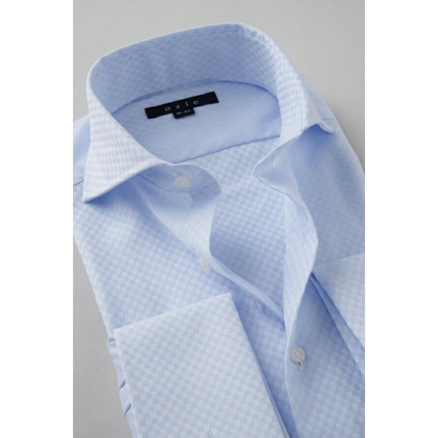 ワイシャツ メンズ 長袖 カッターシャツ yシャツ ビジネスシャツ 形態安定 綿100％ プレミアムコットン ホリゾンタルカラー ダブルカフス ポケットなし おしゃれ | ozie | 02