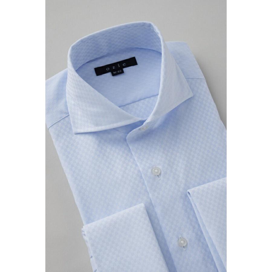 ワイシャツ メンズ 長袖 カッターシャツ yシャツ ビジネスシャツ 形態安定 綿100％ プレミアムコットン ホリゾンタルカラー ダブルカフス ポケットなし おしゃれ | ozie | 03