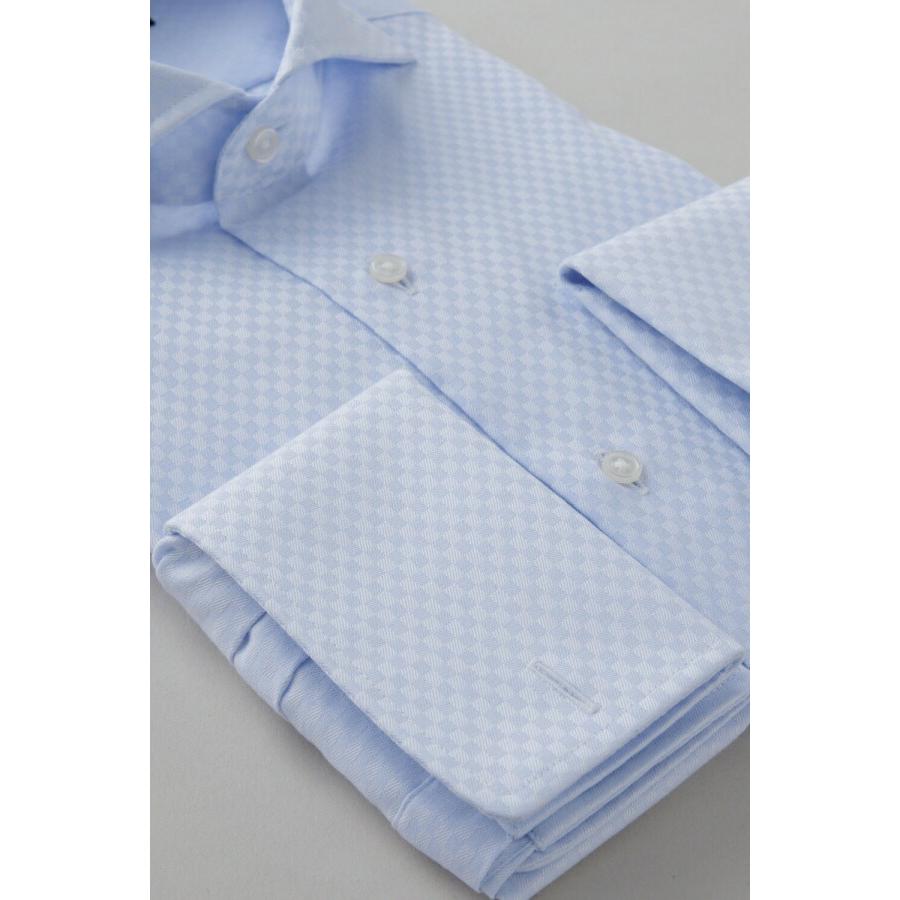 ワイシャツ メンズ 長袖 カッターシャツ yシャツ ビジネスシャツ 形態安定 綿100％ プレミアムコットン ホリゾンタルカラー ダブルカフス ポケットなし おしゃれ | ozie | 04