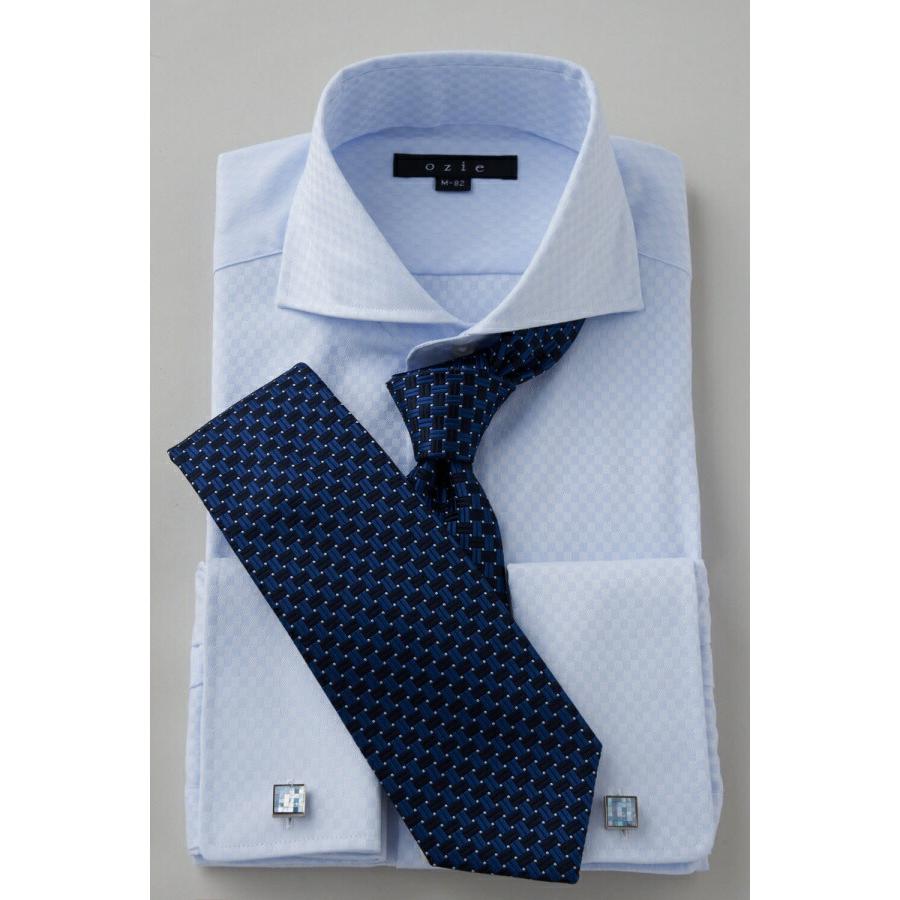 ワイシャツ メンズ 長袖 カッターシャツ yシャツ ビジネスシャツ 形態安定 綿100％ プレミアムコットン ホリゾンタルカラー ダブルカフス ポケットなし おしゃれ | ozie | 07