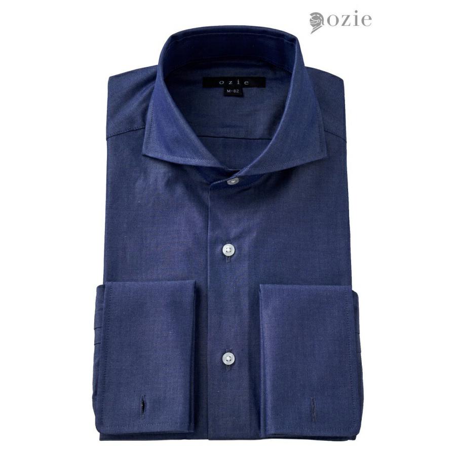 ワイシャツ メンズ 長袖 カッターシャツ yシャツ ビジネスシャツ ブロード 綿100％ プレミアムコットン ホリゾンタルカラー ダブルカフス おしゃれ | ozie