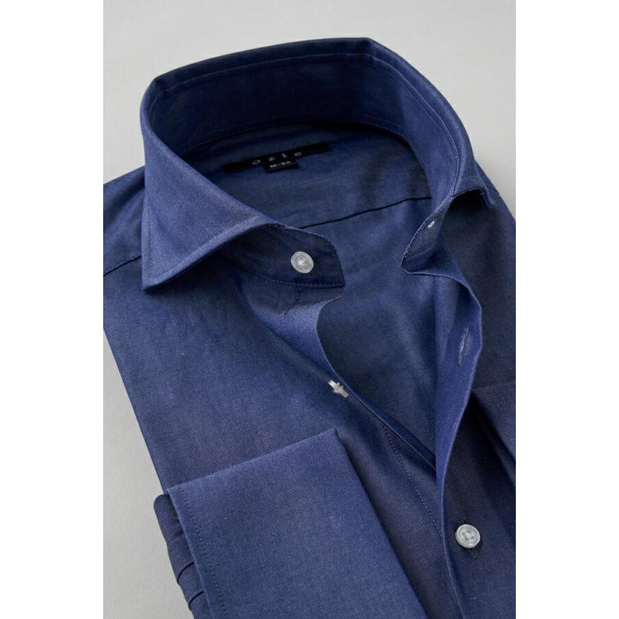 ワイシャツ メンズ 長袖 カッターシャツ yシャツ ビジネスシャツ ブロード 綿100％ プレミアムコットン ホリゾンタルカラー ダブルカフス おしゃれ | ozie | 02