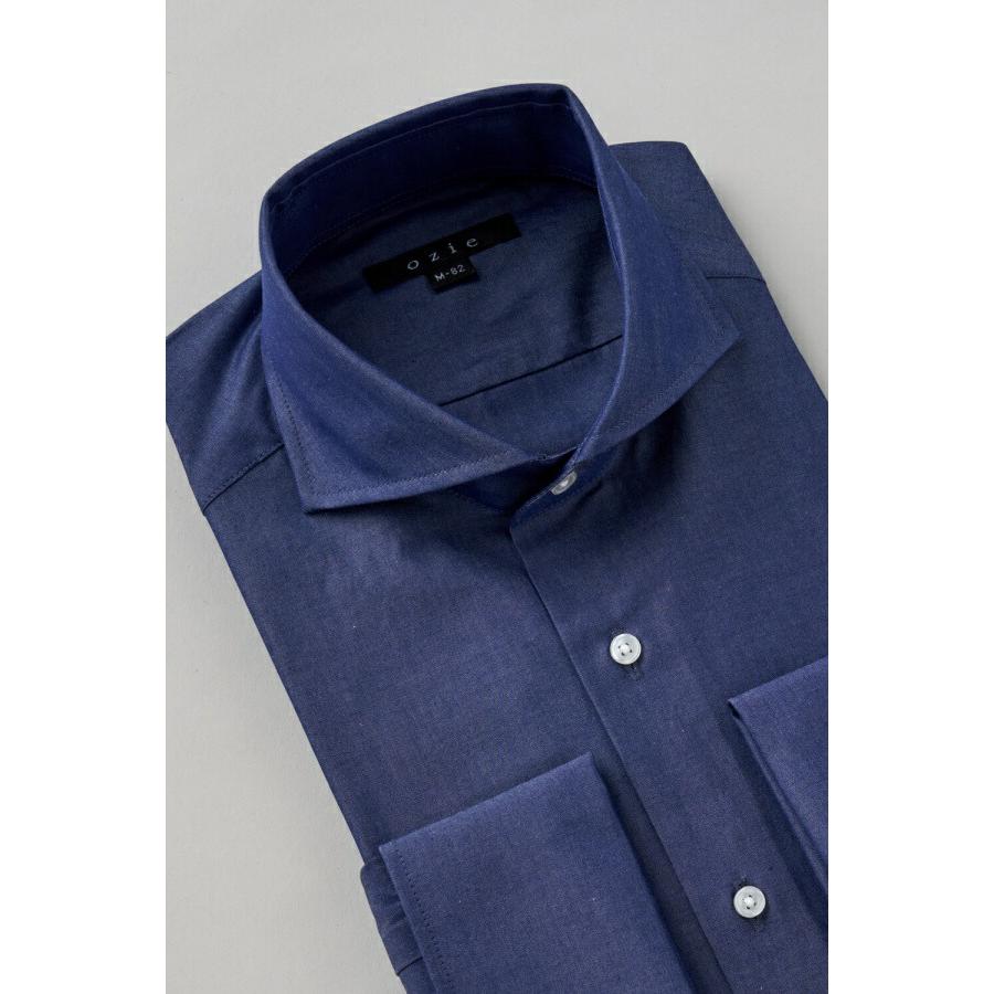 ワイシャツ メンズ 長袖 カッターシャツ yシャツ ビジネスシャツ ブロード 綿100％ プレミアムコットン ホリゾンタルカラー ダブルカフス おしゃれ | ozie | 03