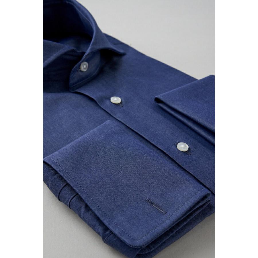 ワイシャツ メンズ 長袖 カッターシャツ yシャツ ビジネスシャツ ブロード 綿100％ プレミアムコットン ホリゾンタルカラー ダブルカフス おしゃれ | ozie | 04