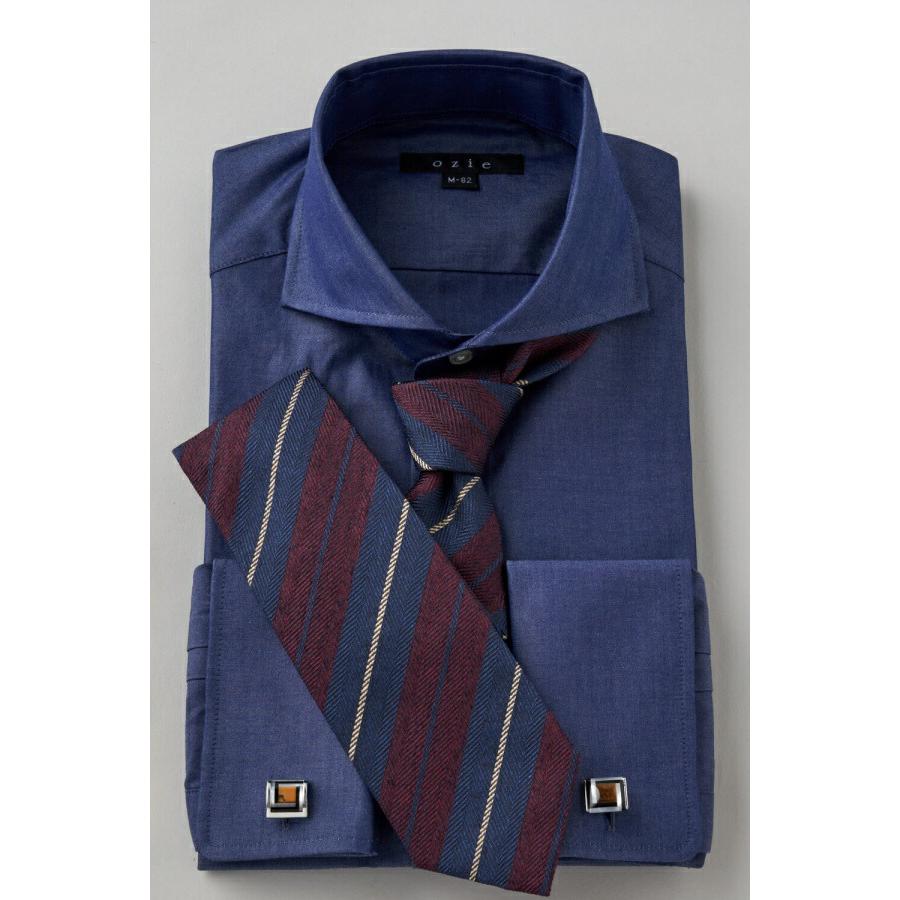 ワイシャツ メンズ 長袖 カッターシャツ yシャツ ビジネスシャツ ブロード 綿100％ プレミアムコットン ホリゾンタルカラー ダブルカフス おしゃれ | ozie | 07