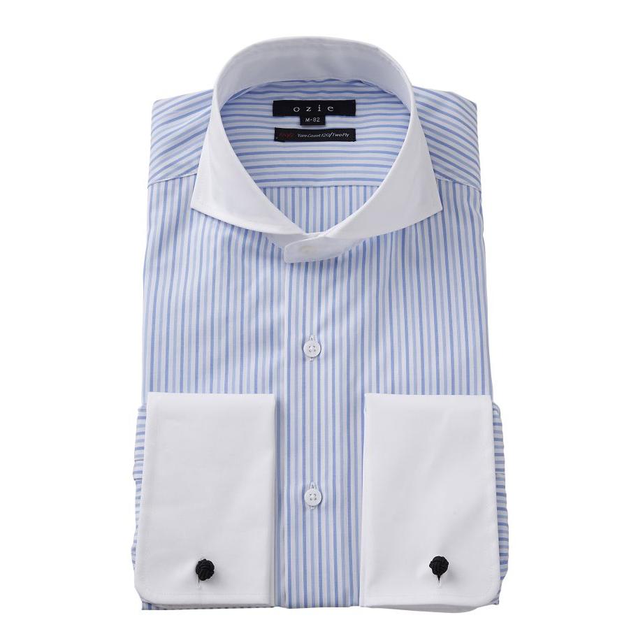 ワイシャツ メンズ 長袖 ドレスシャツ ダブルカフス ホリゾンタルカラー クレリック ブルー 青 スリム 綿100 ビジネスシャツ Yシャツ 大きいサイズ おしゃれ 8006cl E08a Blue Ozie オジエ ワイシャツ専門店 通販 Yahoo ショッピング