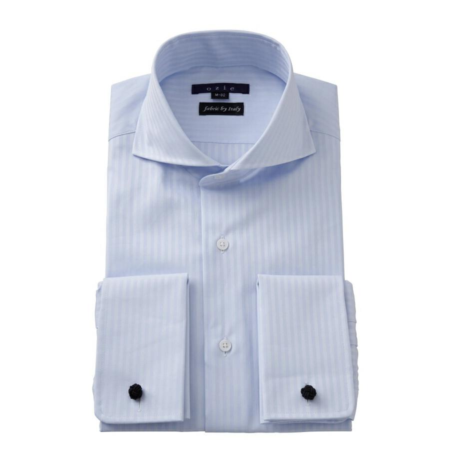 ワイシャツ メンズ 長袖 ホリゾンタルカラー スリム ブルー 青 イタリア製生地 ダブルカフス ビジネスシャツ ドレスシャツ 大きいサイズ おしゃれ 8006it Y10b Sax Ozie オジエ ワイシャツ専門店 通販 Yahoo ショッピング