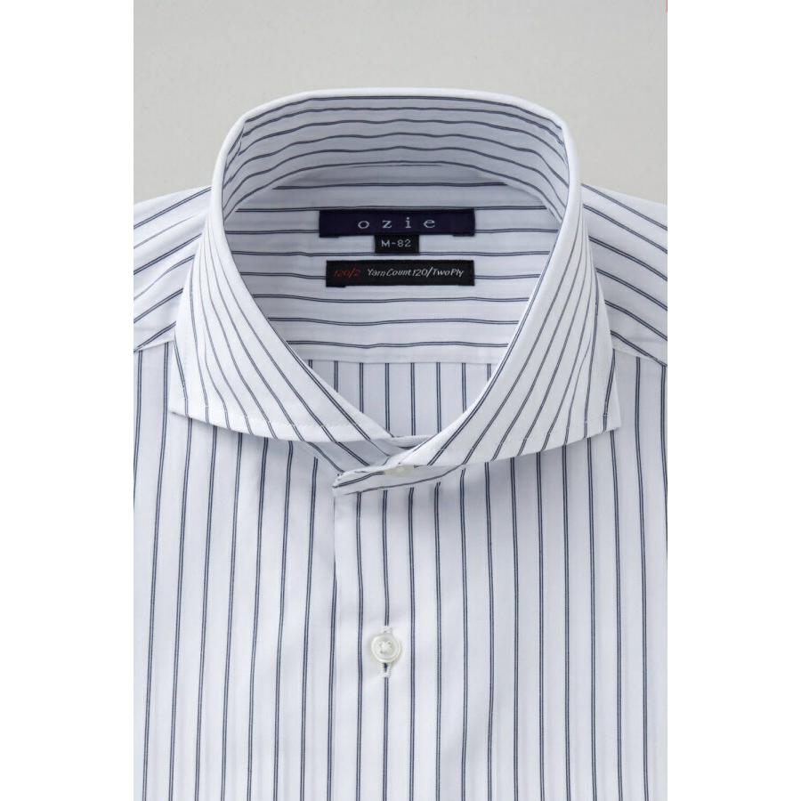 ワイシャツ メンズ 長袖 カッターシャツ yシャツ ビジネスシャツ 綿100％ プレミアムコットン イージーケア ブロード ポケットなし ホリゾンタルカラー おしゃれ | ozie | 01