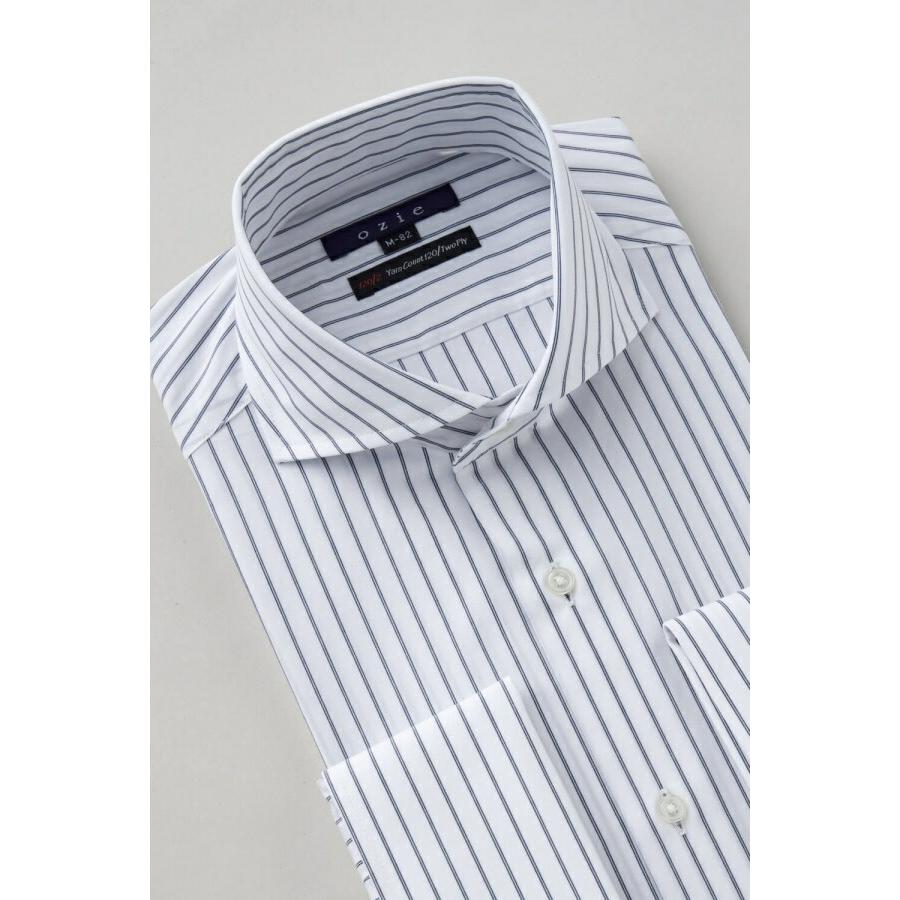 ワイシャツ メンズ 長袖 カッターシャツ yシャツ ビジネスシャツ 綿100％ プレミアムコットン イージーケア ブロード ポケットなし ホリゾンタルカラー おしゃれ | ozie | 03