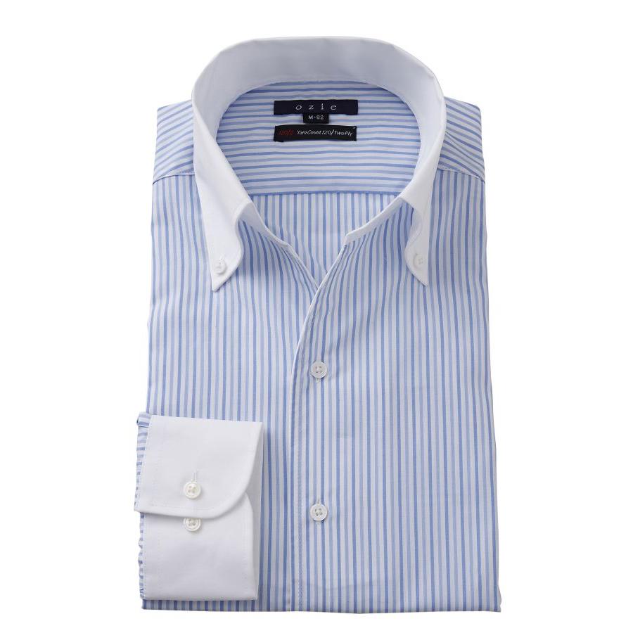 ワイシャツ メンズ 長袖 スリム ビジネスシャツ Yシャツ カッターシャツ ボタンダウン スキッパーシャツ イタリアンカラー クレリック おしゃれ 大きいサイズ 8044cl E08a Blue Ozie オジエ ワイシャツ専門店 通販 Yahoo ショッピング