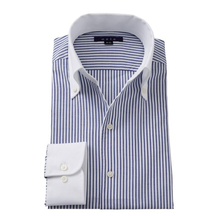 ワイシャツ メンズ 長袖 スリム ビジネスシャツ Yシャツ カッターシャツ ボタンダウン スキッパーシャツ イタリアンカラー クレリック おしゃれ 大きいサイズ 8044cl Y03a Navy Ozie オジエ ワイシャツ専門店 通販 Yahoo ショッピング