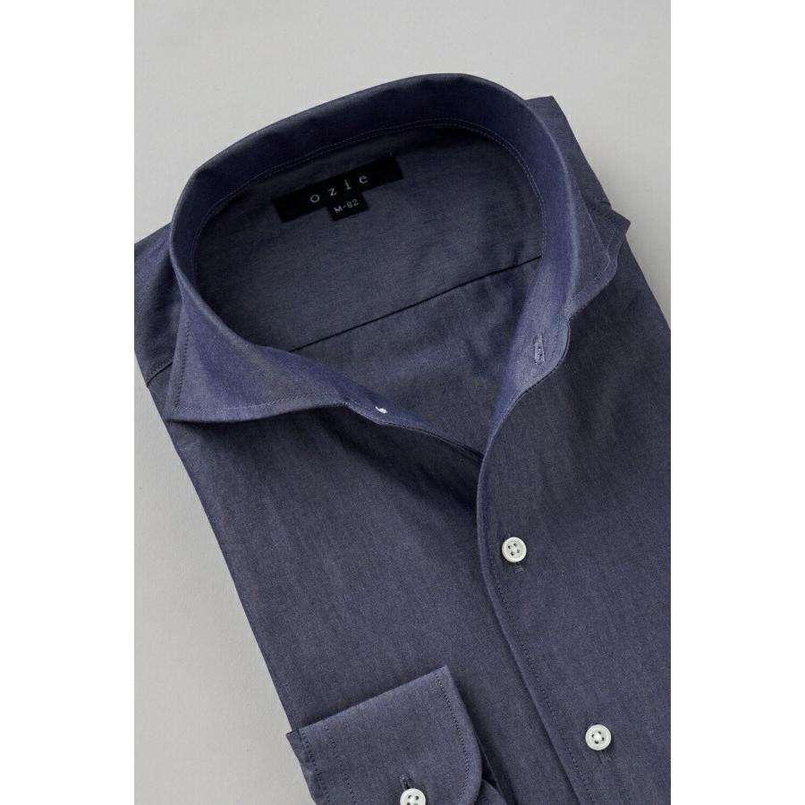 ワイシャツ メンズ 長袖 カッターシャツ yシャツ ビジネスシャツ ブロード 綿100％ プレミアムコットン ポケットなし イタリアンカラー おしゃれ | ozie | 01
