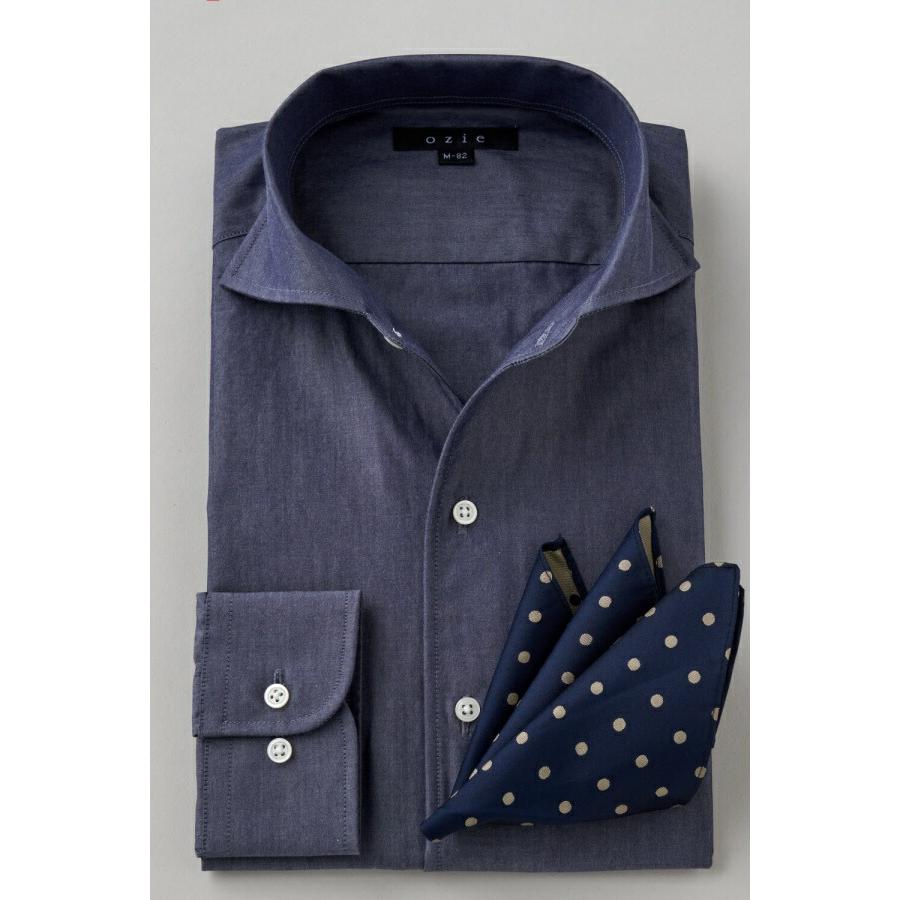 ワイシャツ メンズ 長袖 カッターシャツ yシャツ ビジネスシャツ ブロード 綿100％ プレミアムコットン ポケットなし イタリアンカラー おしゃれ | ozie | 06