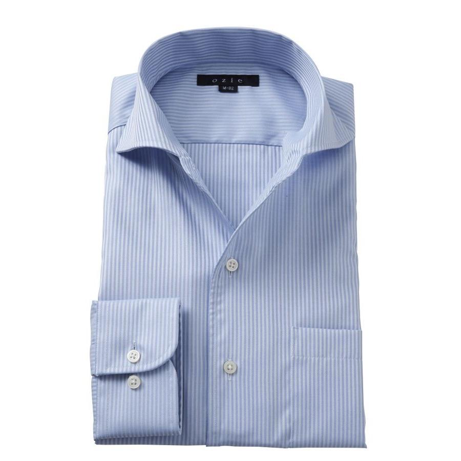 イタリアンカラー ワイドカラー ワイシャツ メンズ 長袖 ブルー 青 スリム プレミアムコットン 形態安定 ビジネスシャツ おしゃれ 3l 4l 8045 Y01e Blue Ozie オジエ ワイシャツ専門店 通販 Yahoo ショッピング