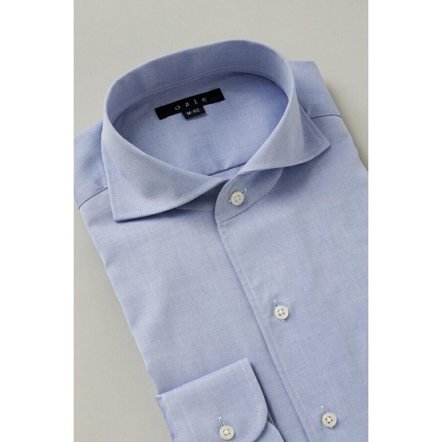 イタリアンカラー ワイドカラー ワイシャツ メンズ 長袖 ブルー 青 プレミアムコットン 形態安定 ビジネスシャツ おしゃれ 3L 4L｜ozie｜04