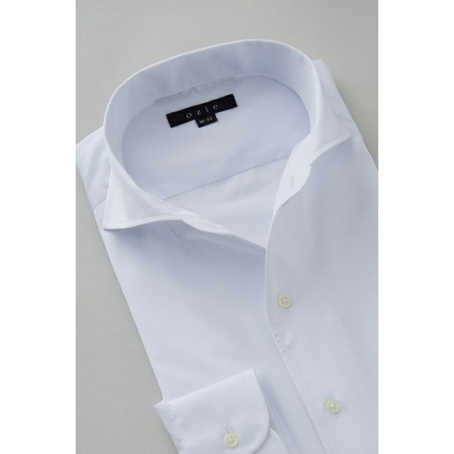 ワイシャツ メンズ 長袖 カッターシャツ yシャツ ビジネスシャツ 形態安定 イタリアンカラー ワイド ポケットなし おしゃれ 白｜ozie｜02