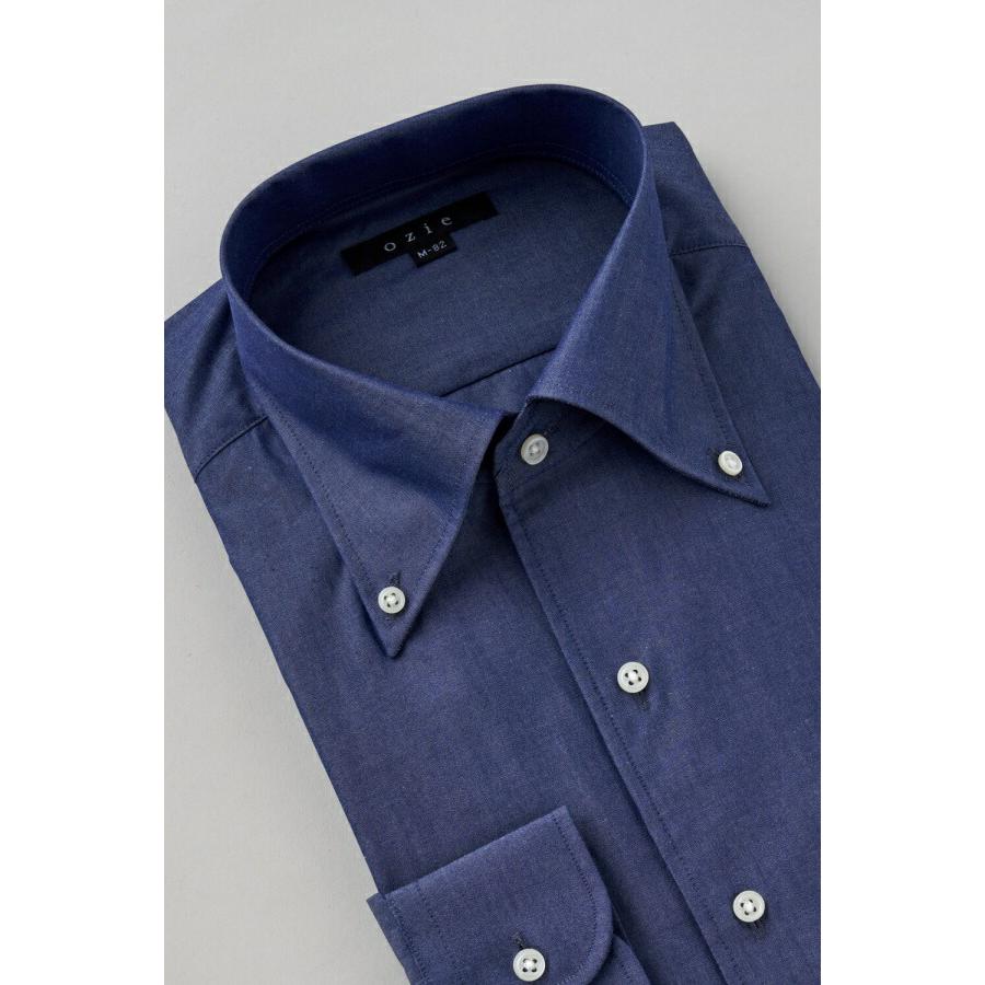 ワイシャツ メンズ 長袖 カッターシャツ yシャツ ビジネスシャツ ブロード 綿100％ プレミアムコットン イタリアンカラー ボタンダウン ポケットなし おしゃれ | ozie | 03