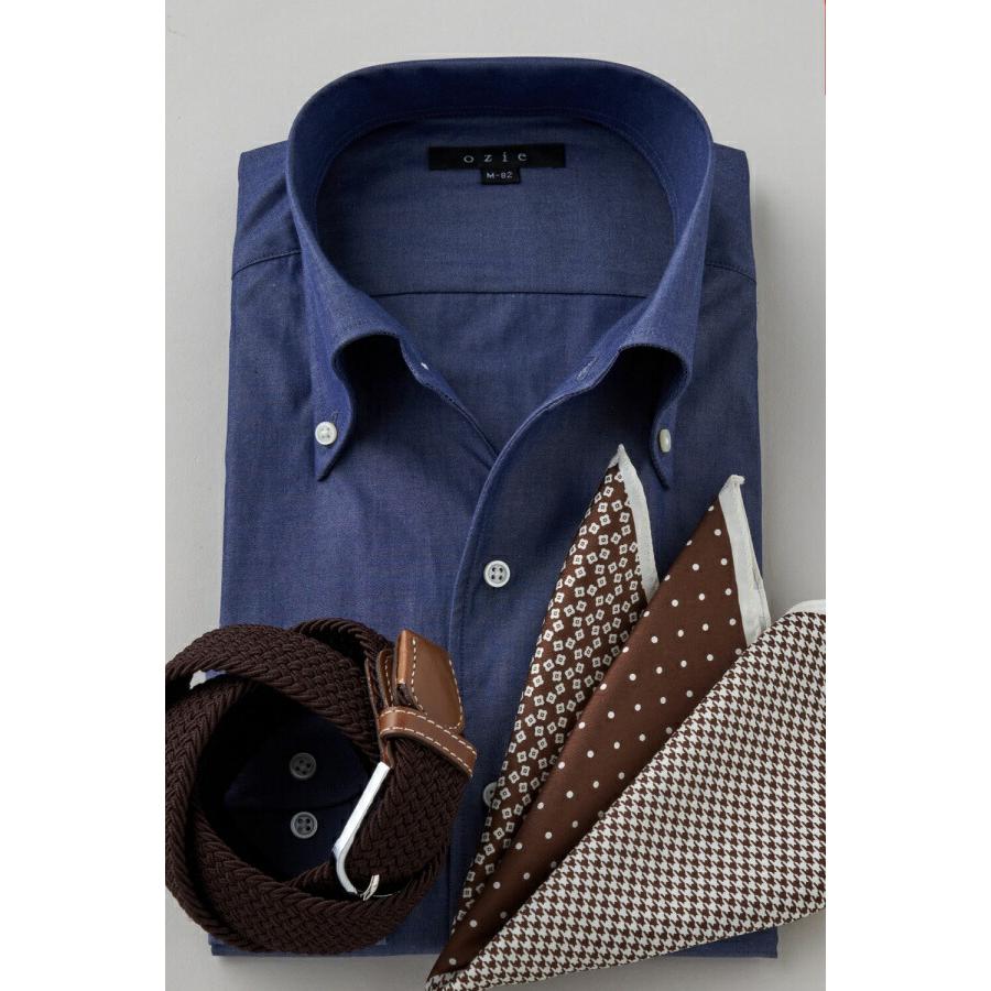 ワイシャツ メンズ 長袖 カッターシャツ yシャツ ビジネスシャツ ブロード 綿100％ プレミアムコットン イタリアンカラー ボタンダウン ポケットなし おしゃれ | ozie | 06